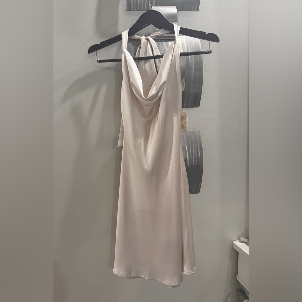Altar'd State Pale Champagne Satin Halter Dress